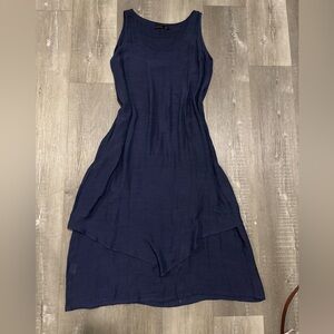Gaya 50% Cotton 50% Silk Navy Sleeveless Layered Midi Dress